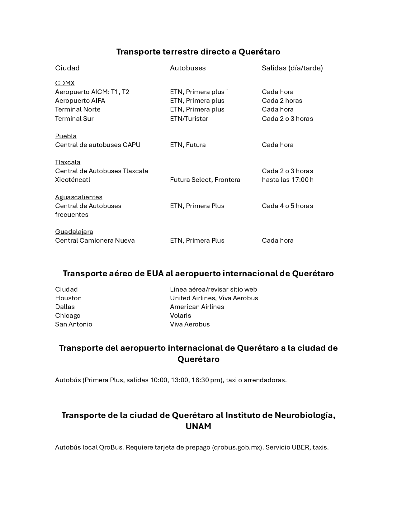 Transporte a Querétaro